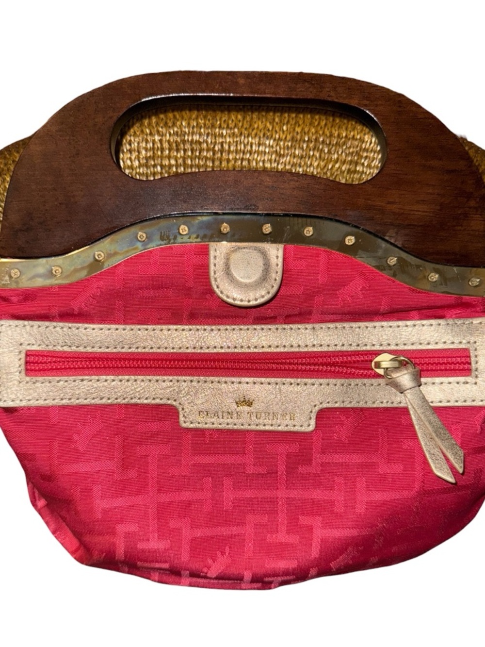 Elaine Turner Woven Straw Clutch with Wooden Handle, beachy, like new! - Picture 4 of 6